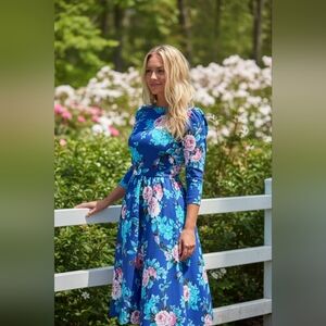 Primrose  Princess Dress Blue Summer Maxi Floral Satiny Shimmer Boutique